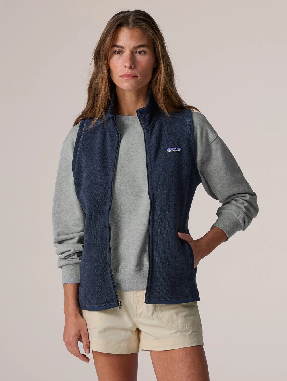 Patagonia Better Sweater Vest in navy blue fleece.